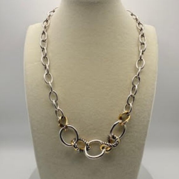 Brighton  Silver & Gold Link Statement Necklace | Two Tone Circle  Rope Chain - Picture 1 of 7